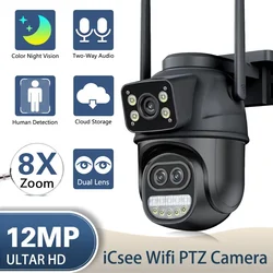 ICSEE 12MP 4K CCTV WiFi IP Camera 8X Zoom Dual Lens Security Protection PTZ Video Surveillance Camera Auto Tracking 8MP XMEYE