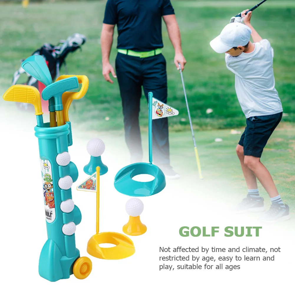 Children Golf Club Ball Green Hole Cup Group Outdoors Exercise Kids Game with Wheel Sports Fitness Toys Set