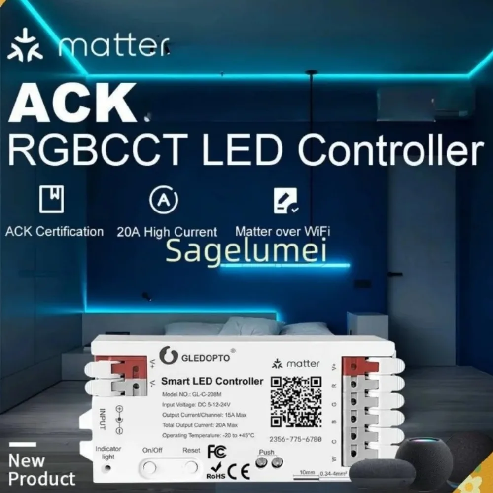 GL-C-208/218M Matter LED Controller Smart RGBCCT Strip Controller 12V 24V PWM Dimming APP Voice Control Work with HomeKit Alexa