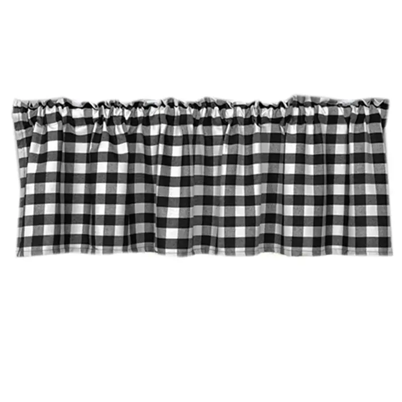 AA81-3X Buffalo Plaid Valances For Kitchen Farmhouse Check Plaid Valances For Window Treatment Decor (Black And White)