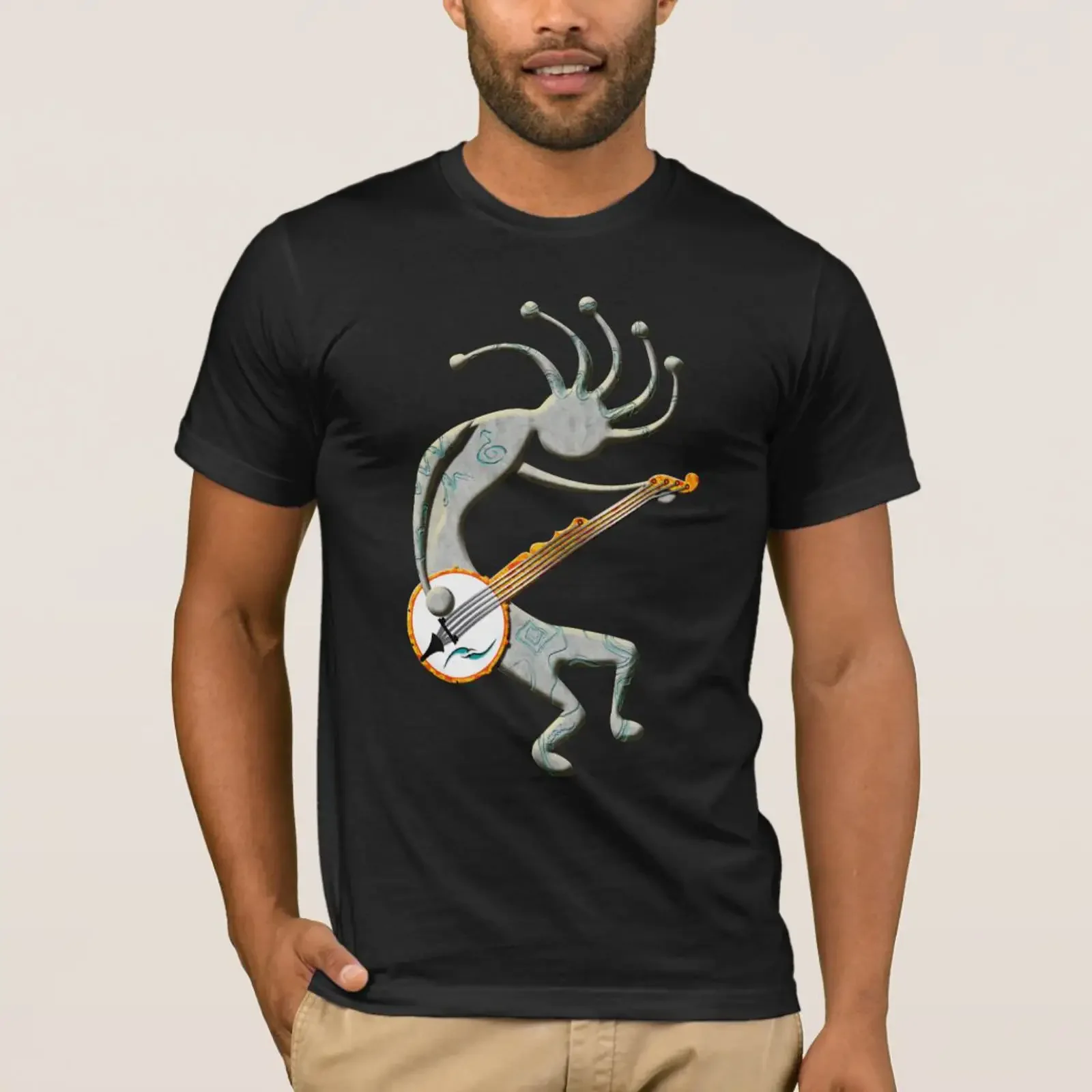 Kokopelli Rocking Out T Shirt vintage Washed Casual fashion streetwear Comfortable designer clothes Soft homme