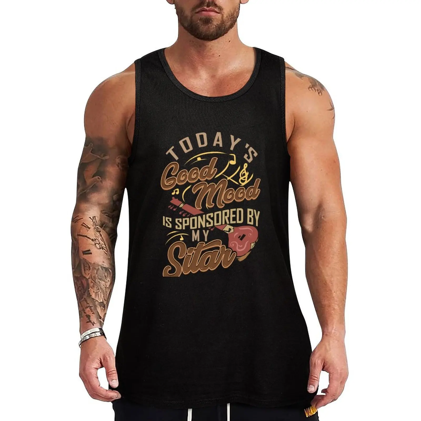 Today's Good Mood Is Sponsored By My Sitar | String Instrument Design Tank Top Weekend Casual Tank Top Sleeveless Loose Fit Top