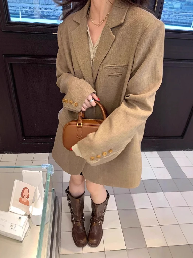 Abito da donna retrò alla moda coreana da ufficio, manica lunga, monopetto, sensazione di fascia alta, giacca casual di quest'anno