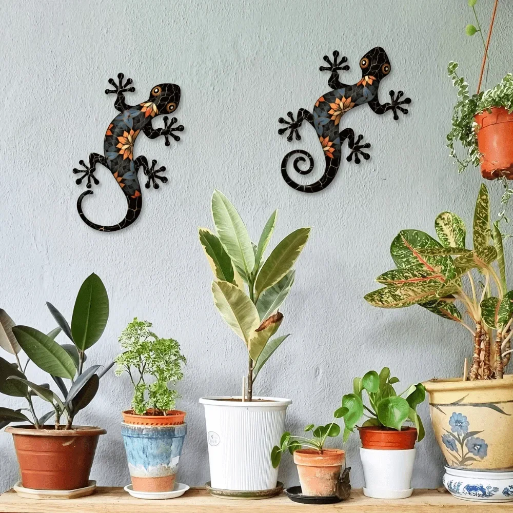 2PCS Alluring Metal Gecko Wall Ornaments | Indoor & Outdoor Decor for Gardens, Patios & Fences