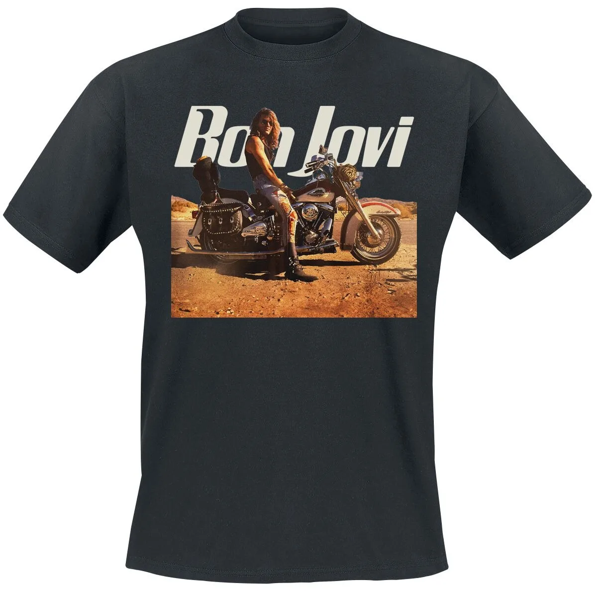 Camiseta de algodão com estampa de motocicleta Bon Jovi Wanted Dead or Alive, masculina, feminina, banda de rock, unissex
