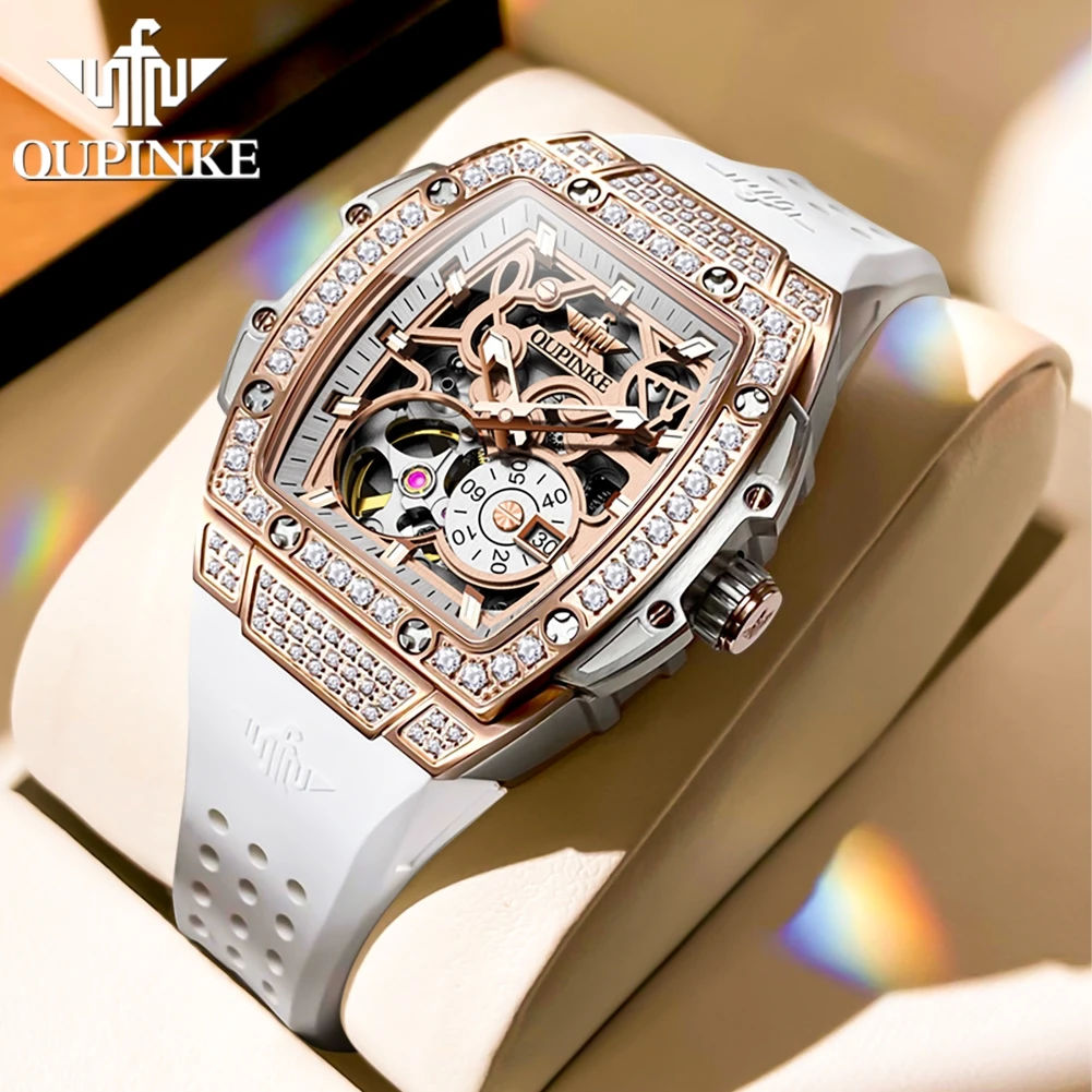 

OUPINKE 3220 Luxury Brand Women Watch Tonneau Dial Fully Hollow out Diamond Fashion Ladies' Automatic Mechanical Watches