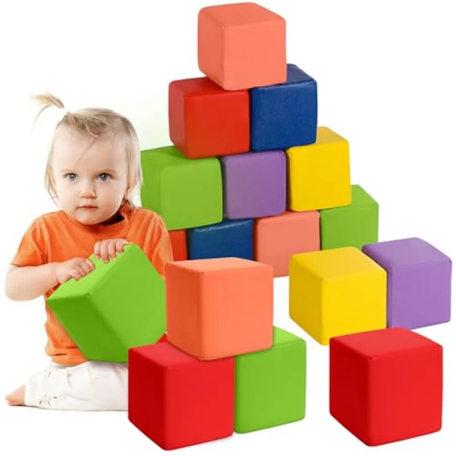 

Набор из 12 разноцветных строительных блоков из пенополиуретана (PU) для детей, 5,51 дюйма, для счета, складывания и игр