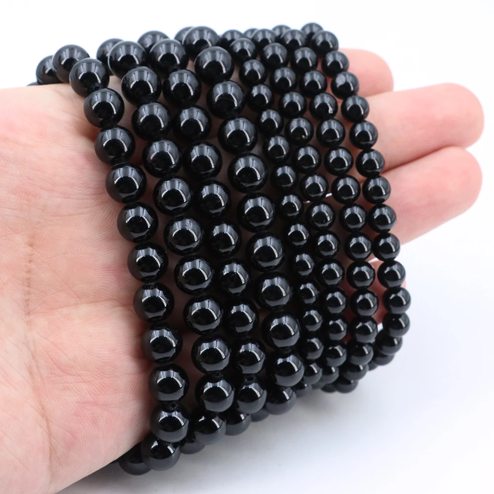 4/6/8/10/mm Natural Stone Black Tourmaline Round Loose Bead Crystal Stone Jewelry Making DIY Accessorie Bracelet Necklace Gift