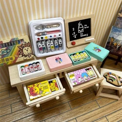 Dollhouse Miniature Items Mini Oil Painting Shelf/Painted Watercolor Paint/Palette/Crayon/drawing Board  Decoration Accessories