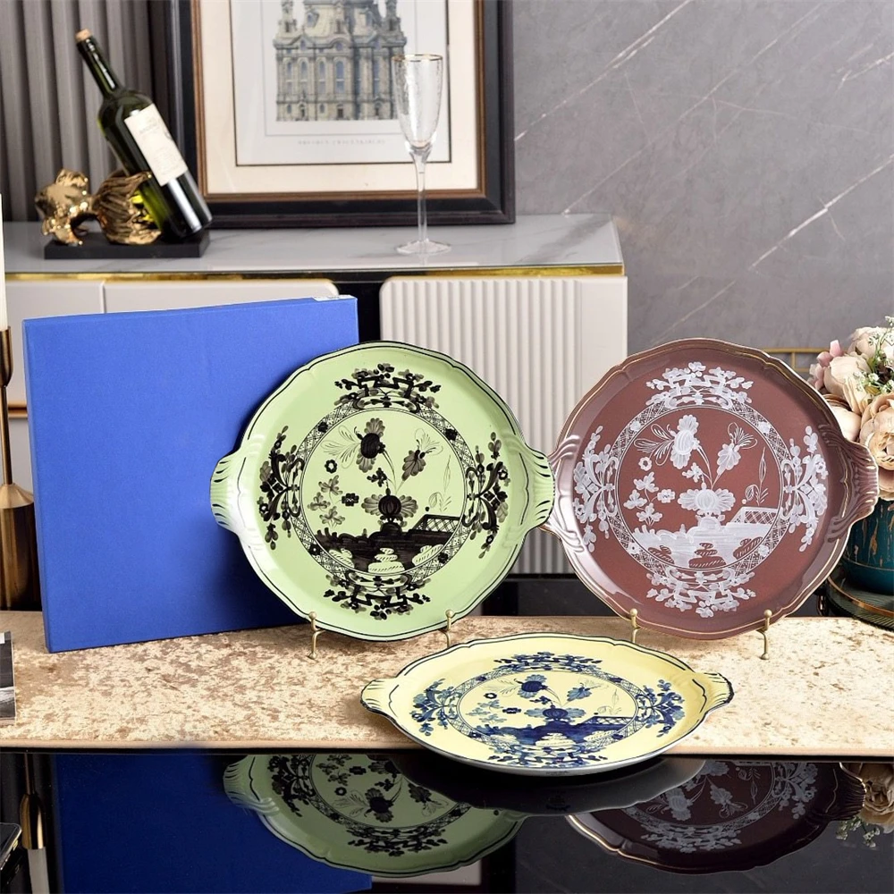 

Italian Oriental Ceramic Soup Bowl Binaural Tray Large Plate with Lid Jar Kitchen Supplies Tableware Western-Style Salah Bowl