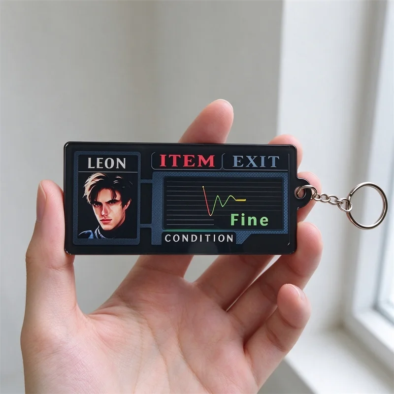 Resident Evil 2 Acrylic Keychain: PS1 Game, Leon FINE Health Status Bar Gamer Gift, Nostalgic Keychain