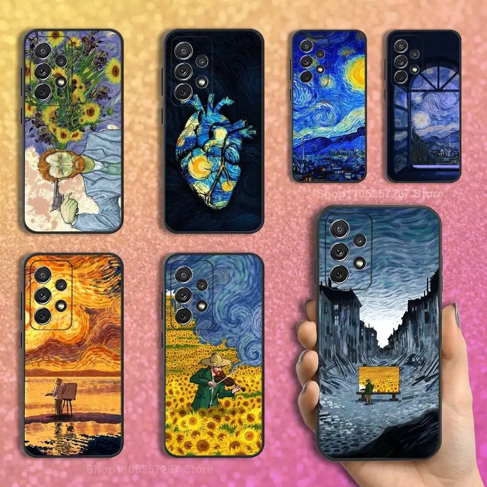 

Sunflower Art V-Van G-Gogh Case For Samsung S10,Plus,S9,S22,S25,Ultra,S24,S21,S20,S23,FE,Lite,Soft Silicone Black