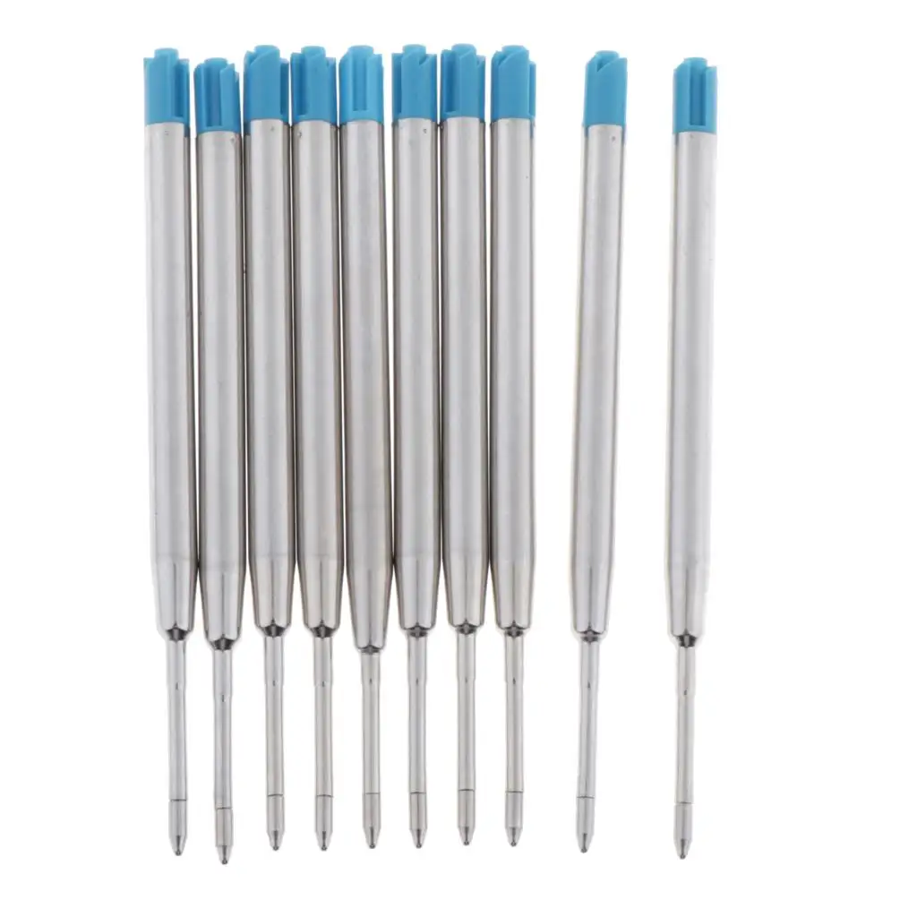 3-6pack 10pcs Metal Ballpoint Pen Refills Ink Ball Point Pen Replacement Blue