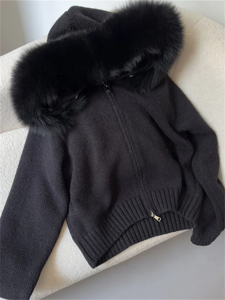 Winter Luxury Warm Fur Feather Cardigan Female Zipper Casual Patchwork Hoodie Knitwear Outwear Women's Faux Fur jacket New