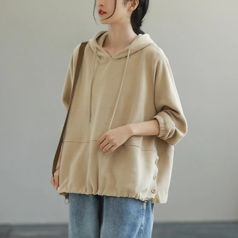 

Loose Hooded Sweatshirt for Women's Trendy Bottoming Shirt Autumn Versatile Solid Color Casual T-shirt Long-sleeved Top