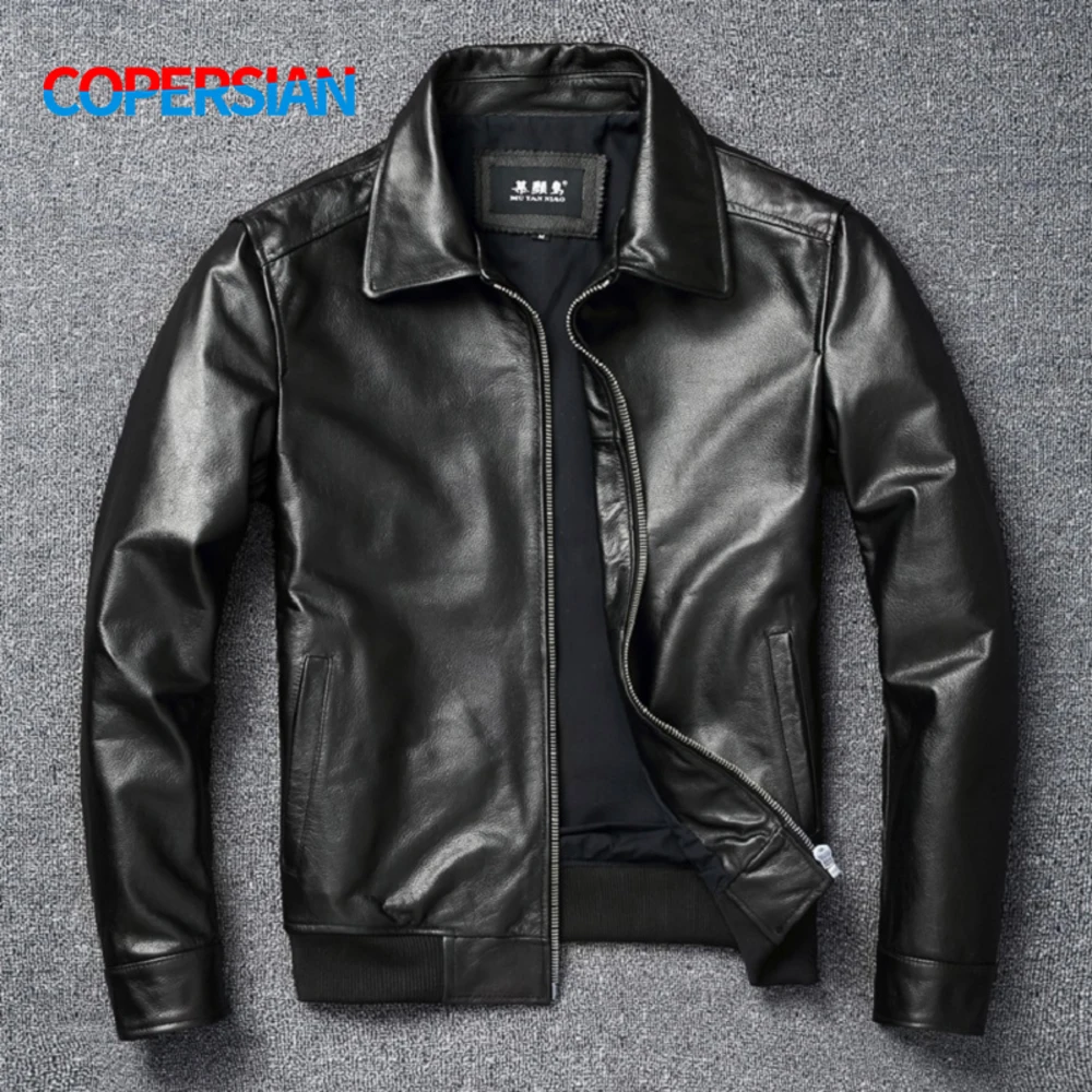 size.Autumn Plus New Men's Top Layer Cowhide Baseball Suit Casual Motorcycle Jacket Autumn and Winter Coat