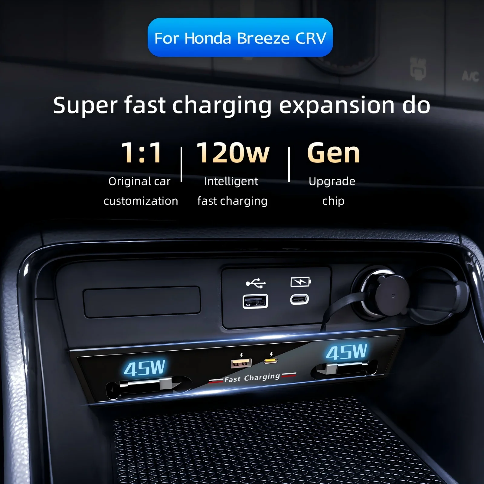 130W Fast Charging Cigarette Lighter Splitter USB Docking Station Converter For Honda CRV 2023-2025