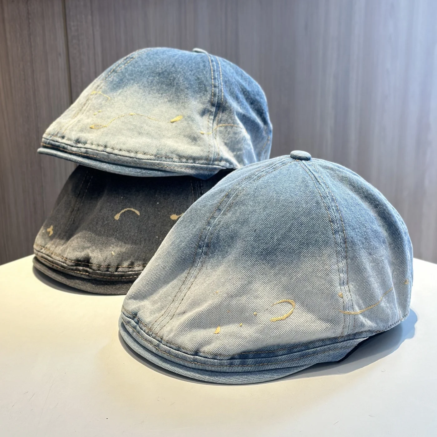 Retro Gradient Denim Bucket Hat for Women Spring-Ready Versatile Washed Newsboy Cap