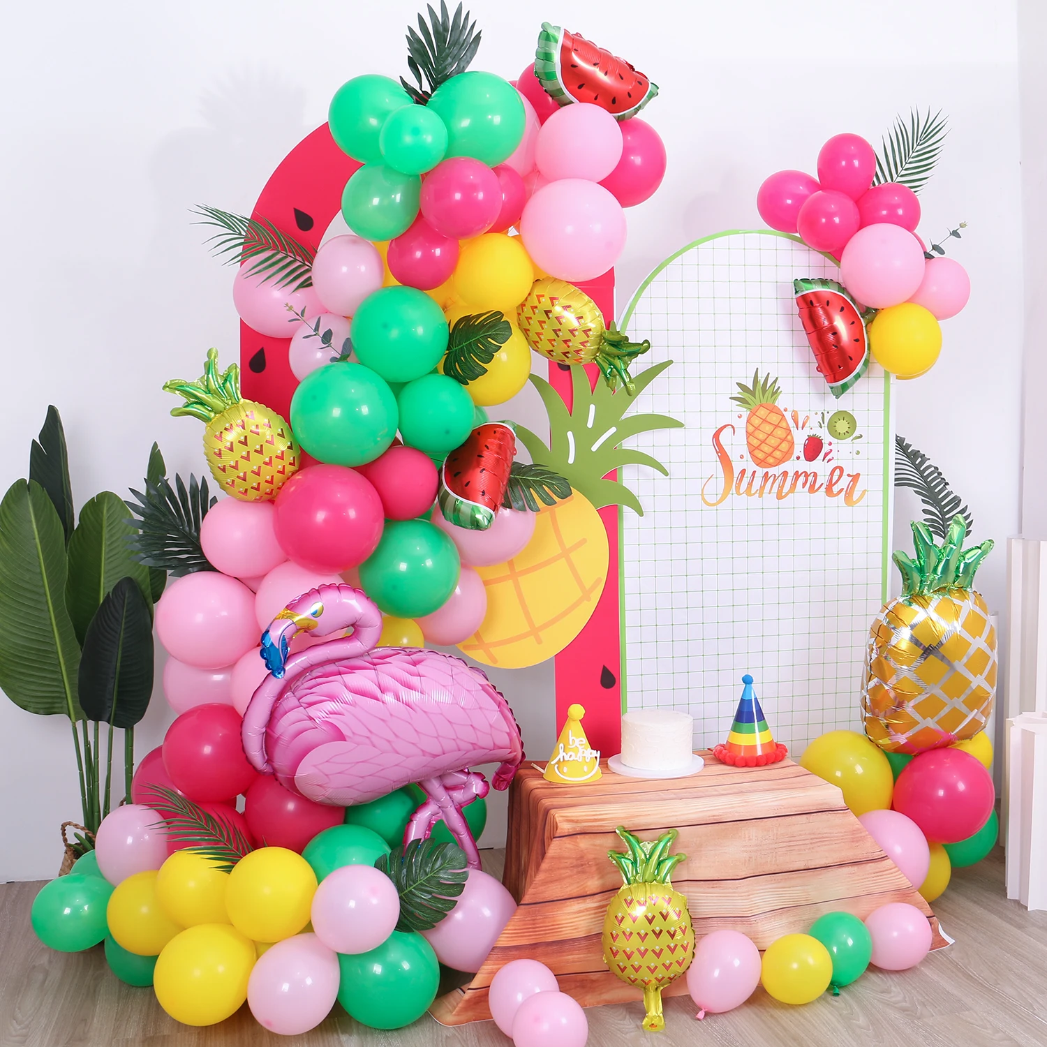 120 pcs, tropical balloon wreath arch set, Hawaiian beach summer party decorations, flamingo pineapple balloons