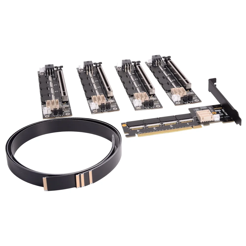 PCIe 4.0 x16 FFC Graphics Card Extension Cable 1 to 4 PCI-E Riser Gen 4.0 Split Card PCIe-Bifurcation 16X to X4X4X4X4 X8X8 Split