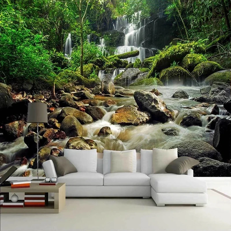 Custom 3D Photo Wallpaper Waterfall Green Nature Landscape Mural Study Bedroom Modern Living room TV background restaurant Hotel