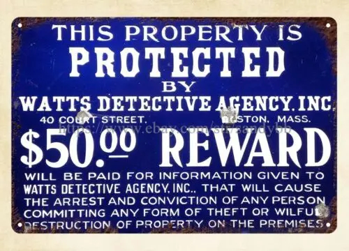 Watts Detective Agency metal tin sign house decorations