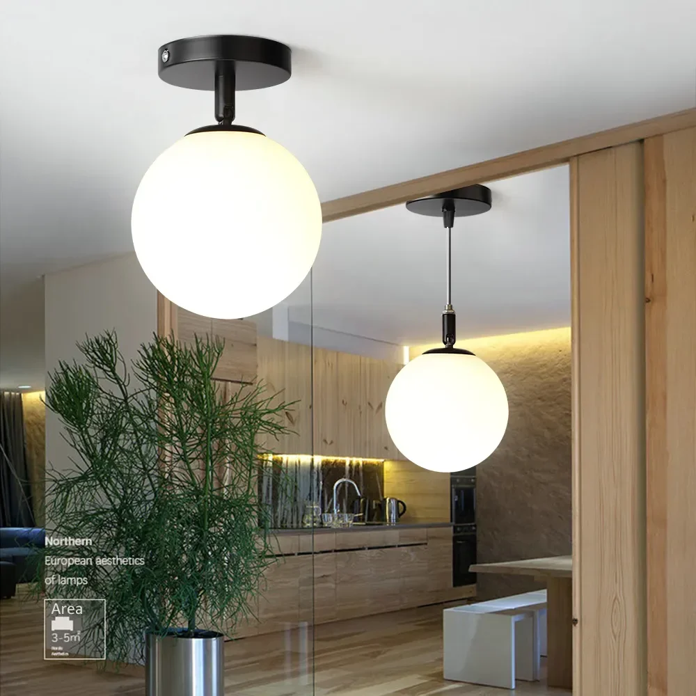 

WADBTY Nordic Minimalist Modern Round Glass Ball Ceiling Lamp Corridor Lamp Creative Living Room Lights Ceiling Lamp