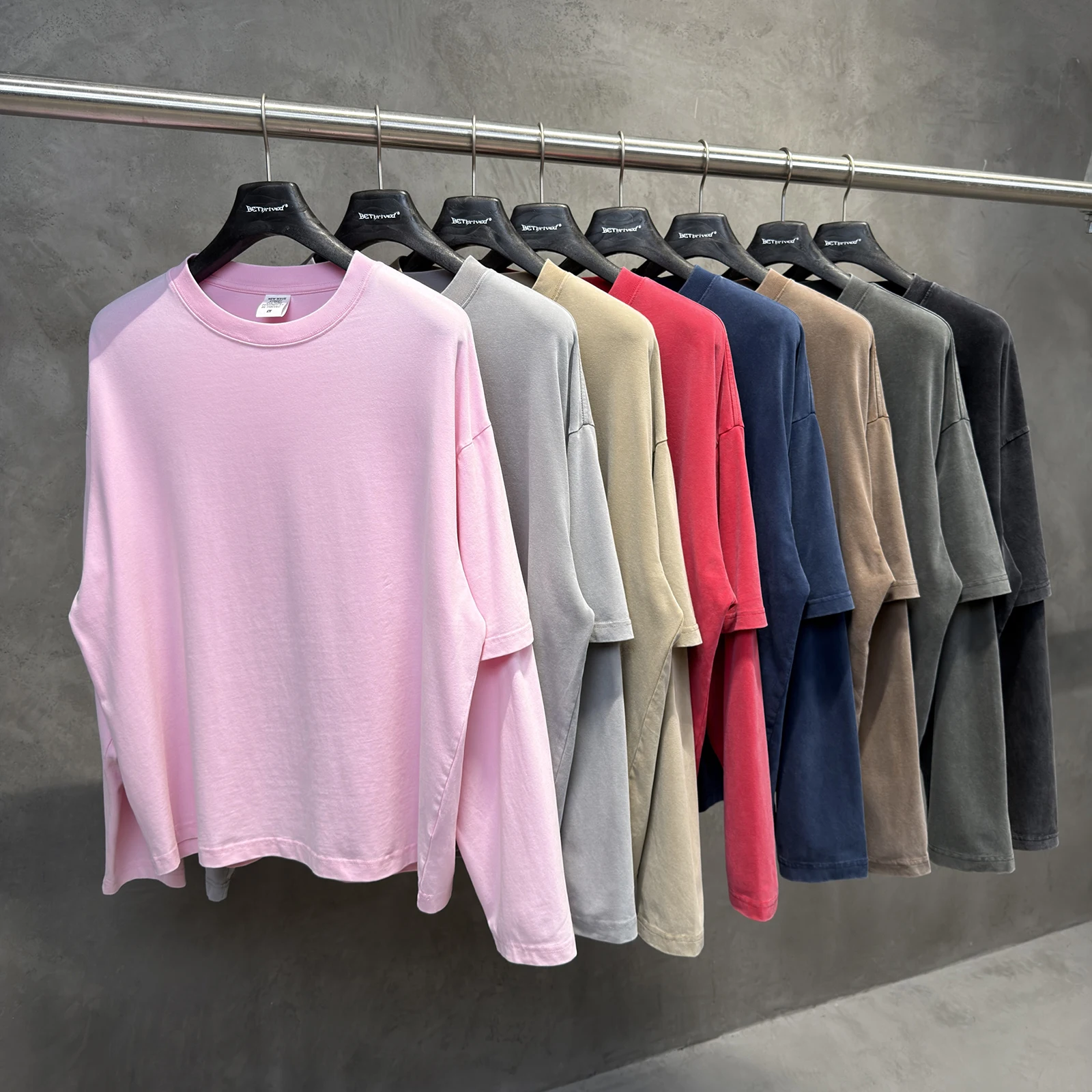 Acid Washed Fake Two Piece Long Sleeve T Shirt for Men Black Oversized Streetwear Pullovers Distressed Sweatshirt Autumn Winter