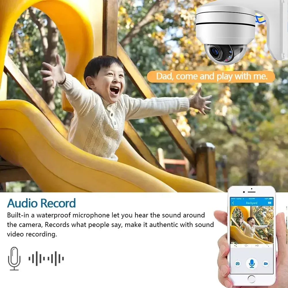 8MP 4K 12X Zoom POE IP PTZ Camera Motor Dome Built-in Microphone Audio Outdoor Security Camera IR 100m Security Protectio