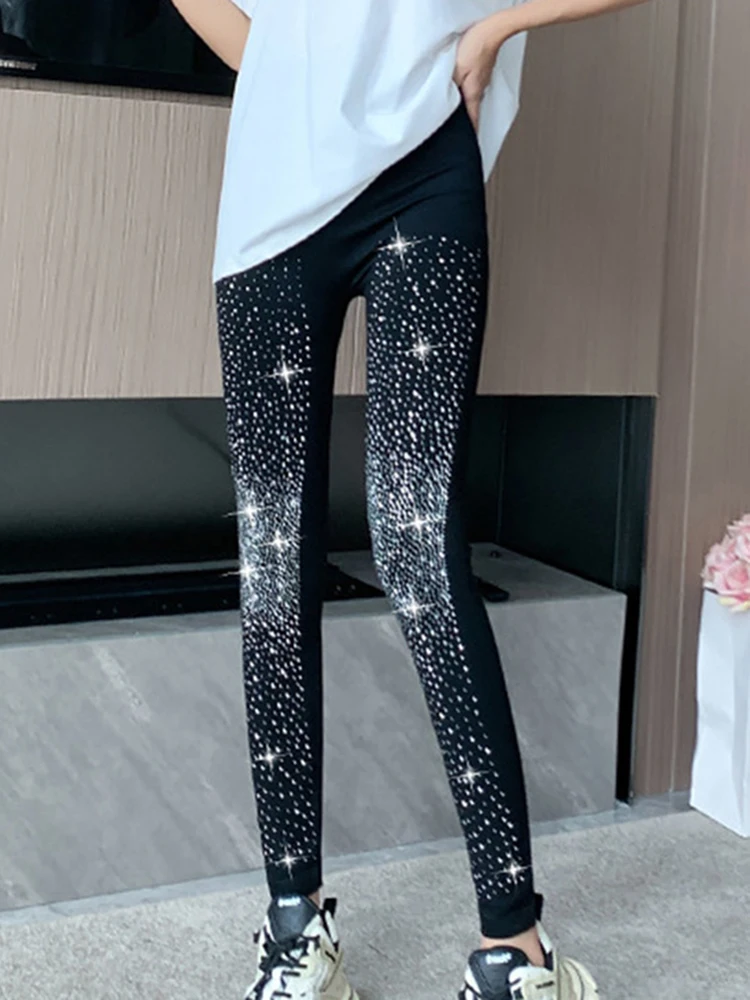 2023 New Shiny Diamond Leggings Women Hot Sale Fitness Rhinestone Skinny Pencil Pant Gym Sports Tights