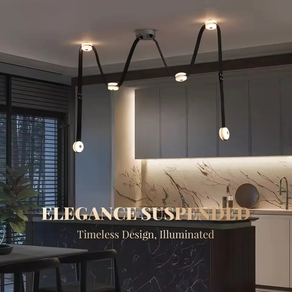 

Современный коричневый потолочный подвесной светильник с поясом, абажур из искусственного мрамора, гостиная, спальня, регулируемый кожаный светодиодный кулон