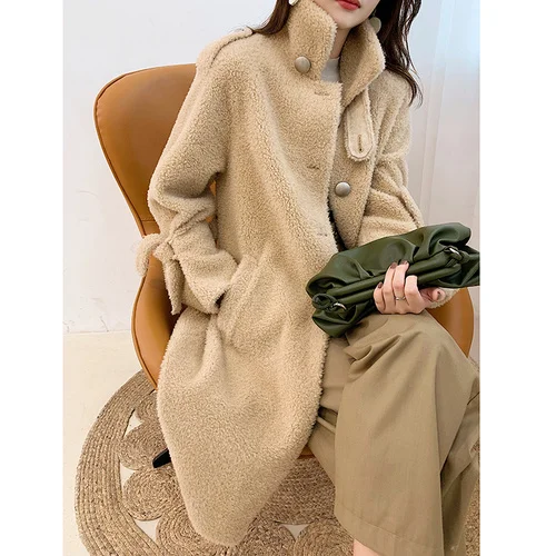 

Fur Women's Real Coat Winter Sheep Shearling 100% Wool Jacket Women Long Overcoat Casaco Feminino Inverno 2023