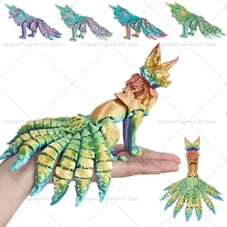 3D Printed Multi Joint Movable Model Nine Tailed Fox Action Figure Home Decoration Articulated Animal Figurine New Year Gift