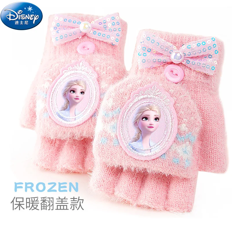 

New For Elsa Flip Top Gloves Boy Girl Winter Warm Knitted Mittens Soft Plush Half Finger Gloves Christmas Gift