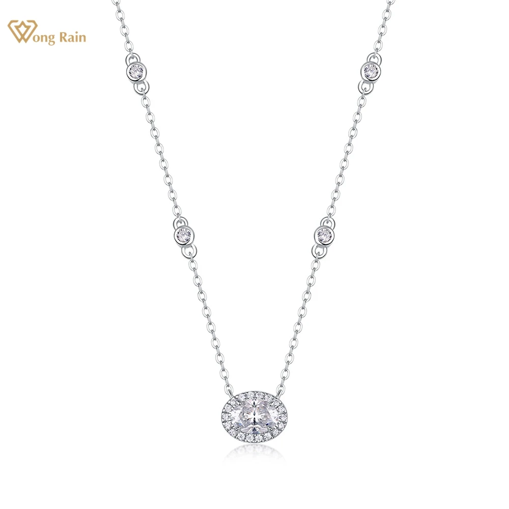 Wong Rain 100% 925 Sterling Silver VVS1 3EX D 5*7MM Oval Cut Real Moissanite Diamonds Gemstone Pendant Necklace Fine Jewelry GRA