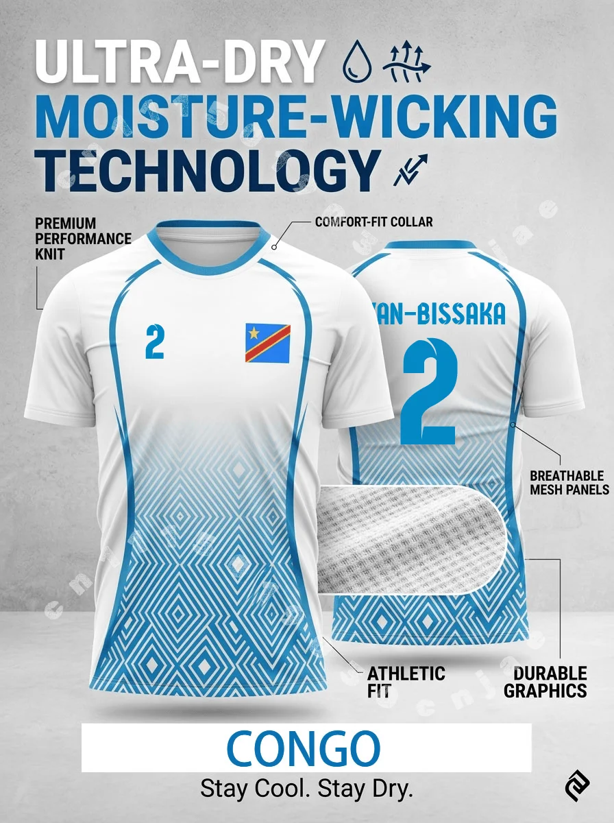 Congo 2026 Away Adult Sports Top, Dry and Cool, Smooth and Heat Sublimation Printing and Dyeing, Stadium Fans Short Sleeves Top