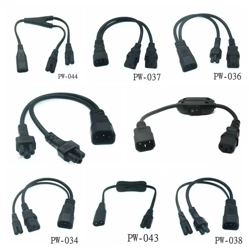IEC320 C14 C8 To 2X C7 C5 C13 Y Split AC Power Cord, IEC Figure 8 Male To 2 Female 1 In 2 Out AC Power Cable 30cm