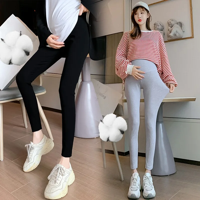 Pregnant Women Pants Spring and Autumn Leggings Belly Pants Adjustable Solid Color Thin Korean Pregnant Women Pants Feet Pants