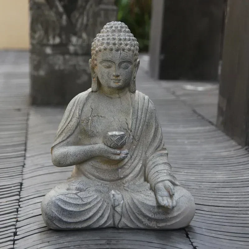 new latest 2026 models resin buddha statue sculpture solar powered led light zen asian japanese garden decoration outdoor front