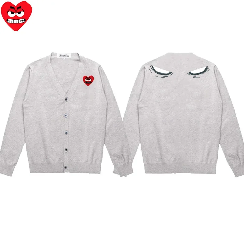 Eye Printing Men Cardigan Cotton Cool Snag Heart Embroidery V-Neck Single Breasted Long Sleeves Autumn Fit Sweater