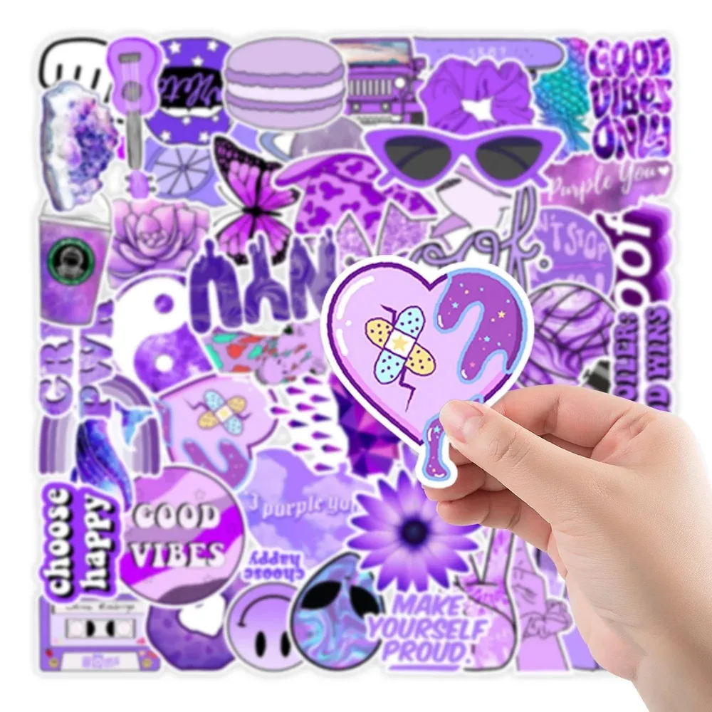 50PCS 2024 New Purple Small Fresh Graffiti Decoration Suitcase Guitar Waterproof Sticker