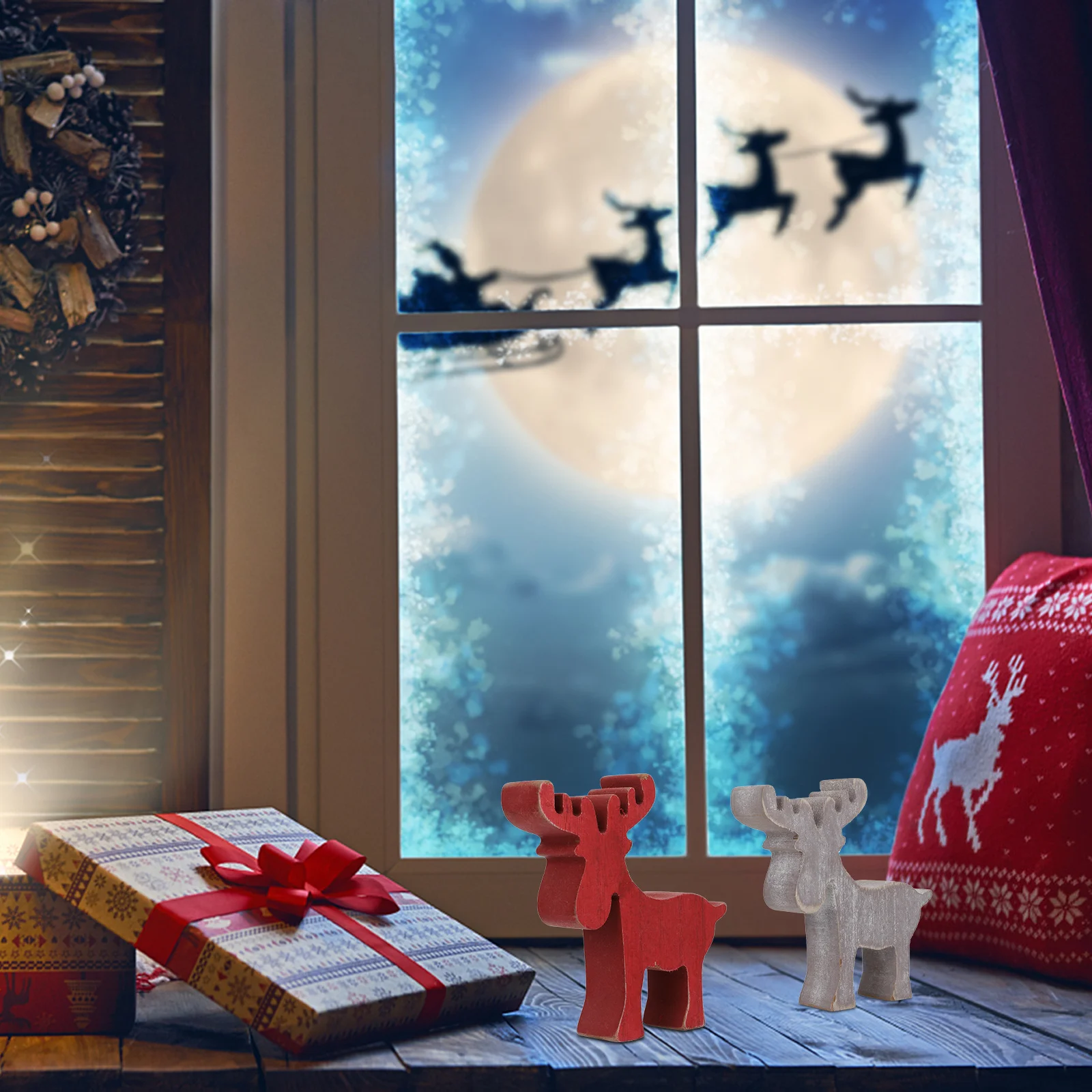 

Christmas Wooden Deer Adornments Mini Red Grey Hand Carved Cute Christmas Decor Supplies Home Decoration Gift Home Decoration