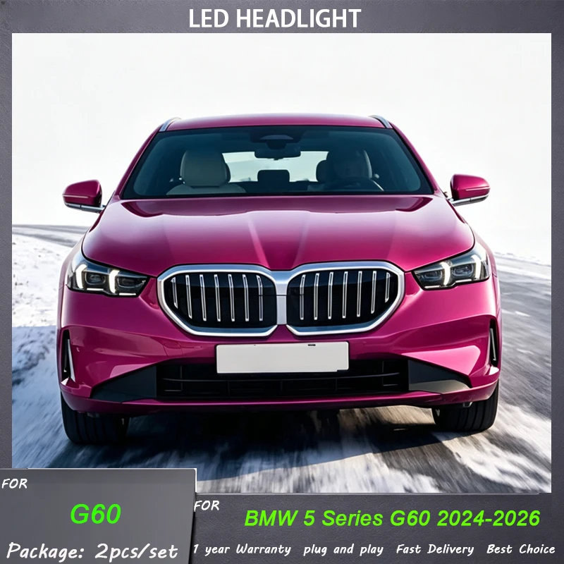 Upgrade High Spec Headlight For BMW 5 Series G60 2024‑2026, Dual‑Color LED Daytime Running Light Laser Lens Headlamp Assembly