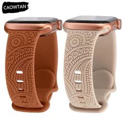 Bracelet de sport en silicone gravé pour Apple Watch, bande Ultra 2, bracelet pour iWatch Series 9, 8, 7, 6, SE 5, 49mm, 44mm, 40mm, 41mm, 45mm, 38mm, 42mm