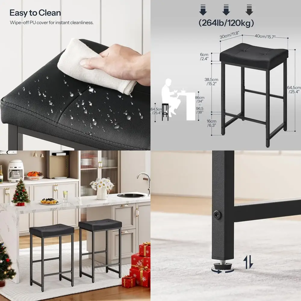 

Bar Stools,25.4" Stools with PU Upholstery, Counter Height Stools with ootrest, Kitchen Breakast Chairs, or Dining Room, Cae, Ba