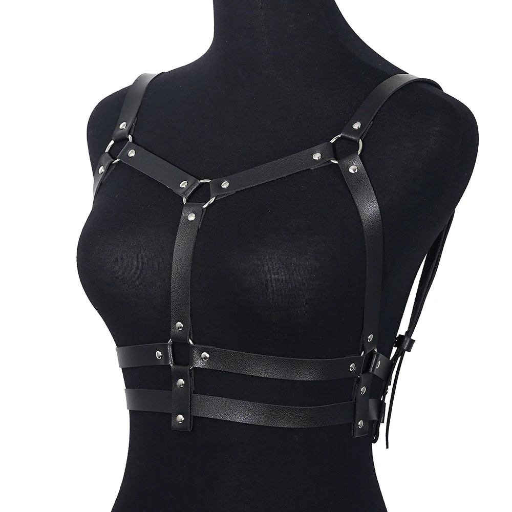 Women Goth Harness Pu Leather Studded Decor Harness Adjustable Harness Belt Gothic Harness Lingerie Bondage lingerie