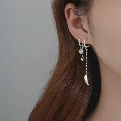 Wholesale Fashion Chain Tassel Hoop Earrings Daisy Flower Zirconia Two Hole Small Huggies Double Pierce Earring Jewelry Gifts