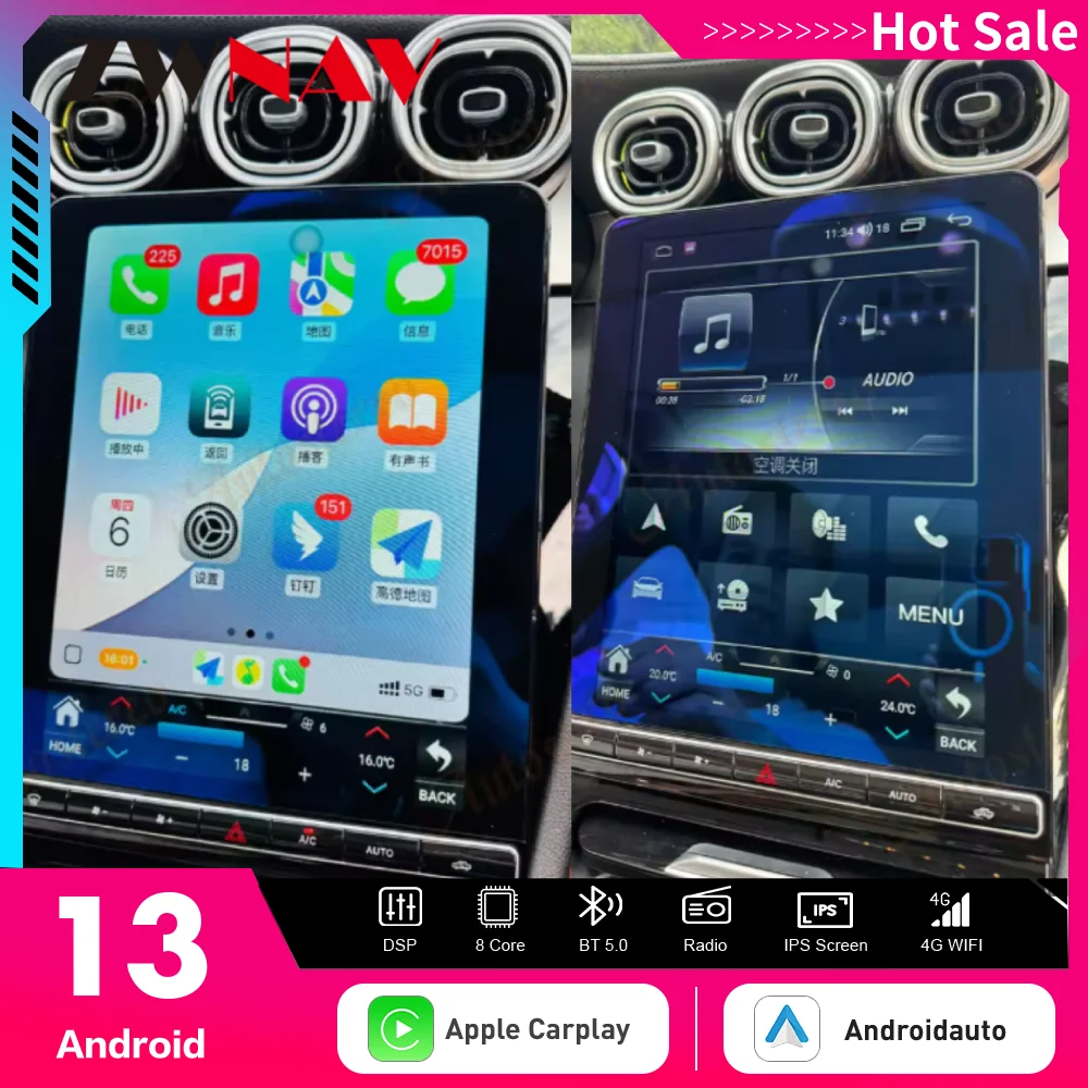 Android15 12.1 inch For Mercedes Benz C Class W205 GLC X253 2015-2022 NTG5 5.5 6.0 Car GPS Navigation Multimedia Player