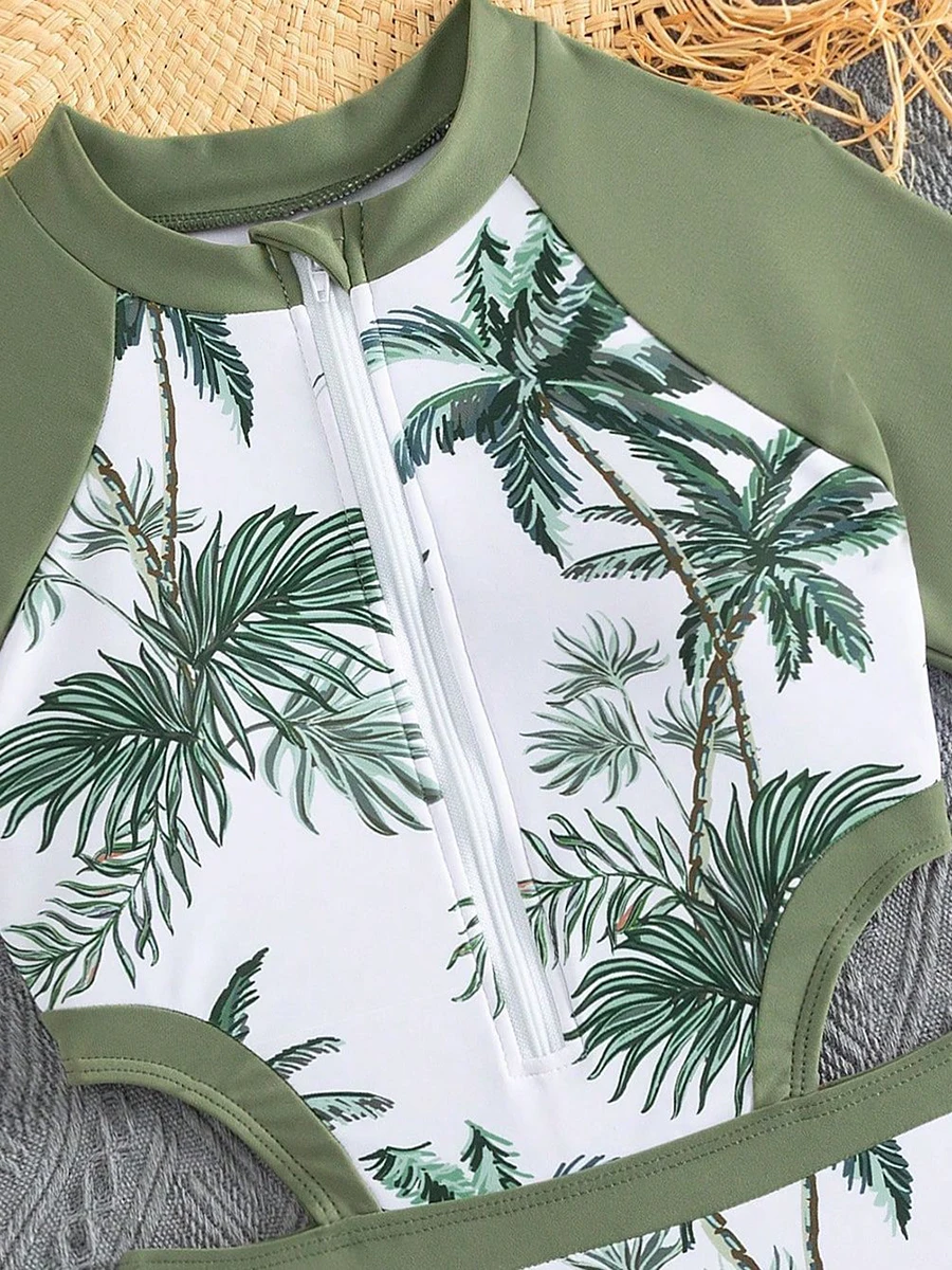 2026 Print Hollow Girls Swimsuit One Piece Green Kids Swimwear Female Children\'s Bathers Bathing Swimming Swim Suit Beachwear