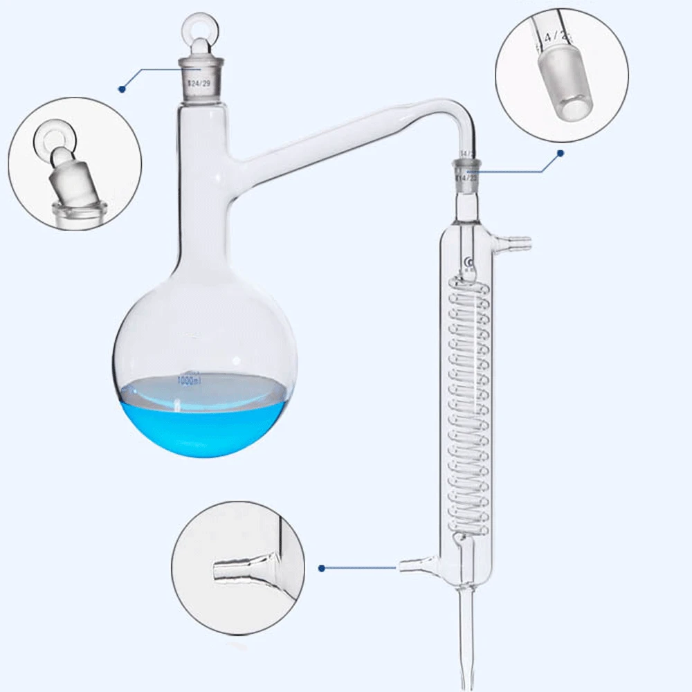 250 500 1000ml  Snake Distiller Essential Oil Purification Kit Labrotary Glassware Chemical Experiment